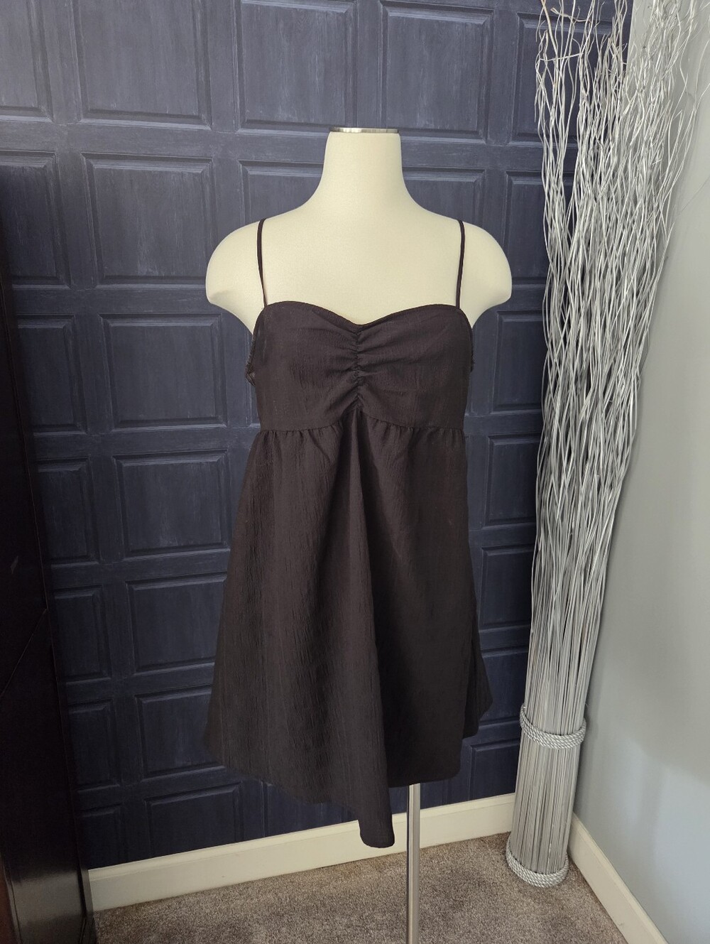 Divided Black Spaghetti Strap Mini Babydoll Dress